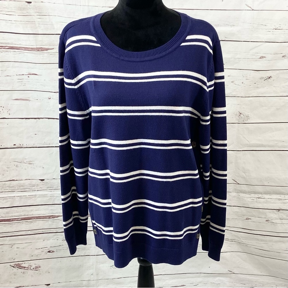 Southern Tide Sweater Women’s XL Navy Jesa Striped Cotton‎ Cashmere Blend